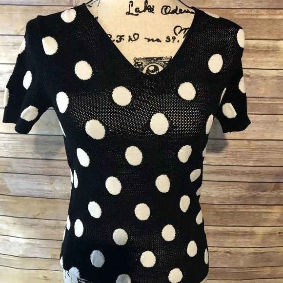 Joseph A Pinup Polka Dot Knit Top - Picture 1 of 6
